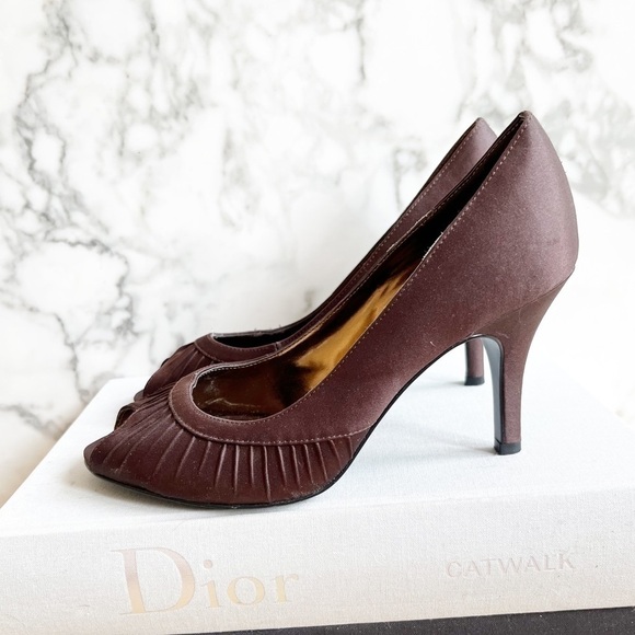 Nina Brown Satin Pumps - Picture 3 of 5
